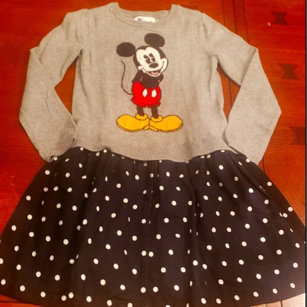 Gap Kids Disney Mickey Mouse Polka Dot Sweater Dress Grey Navy Blue Size‎ M 8